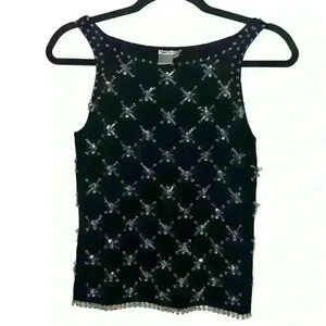 Worth Crystal Embellished Black  Tank Top Size P